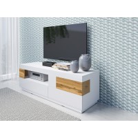 Meuble TV 160cm collection KILES. Coloris blanc et chêne. Style design