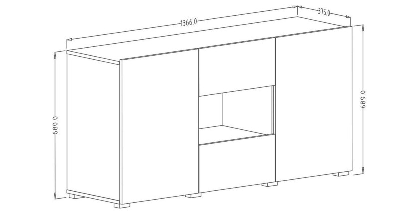 Buffet design 140cm pour salon couleur gris effet béton collection PAROS