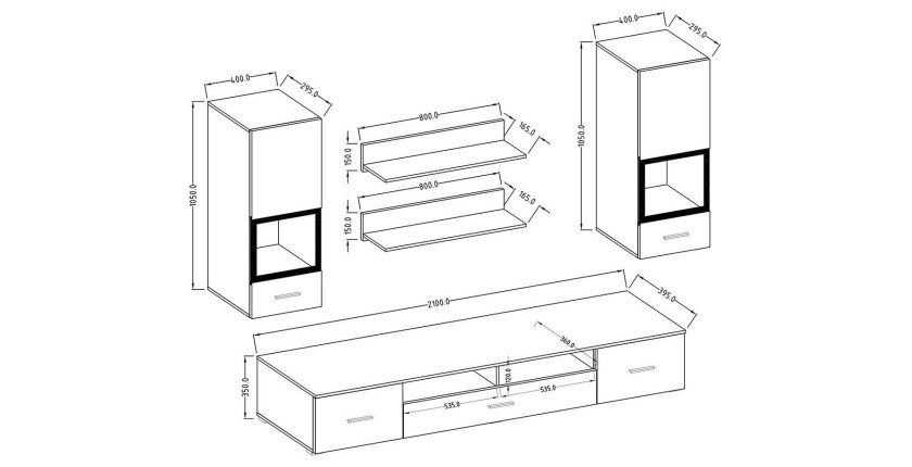 Composition de 5 meubles design pour salon couleur blanc et noir collection CONNOR