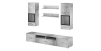 Composition de 5 meubles design pour salon coloris gris effet béton collection CONNOR