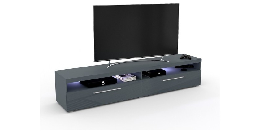 Meuble TV XL 200cm collection BOMBAY. Couleur gris brillant