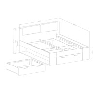 Lit adulte 140x200 avec tiroirs intégrés - Collection FLOYD. Coloris blanc effet bois