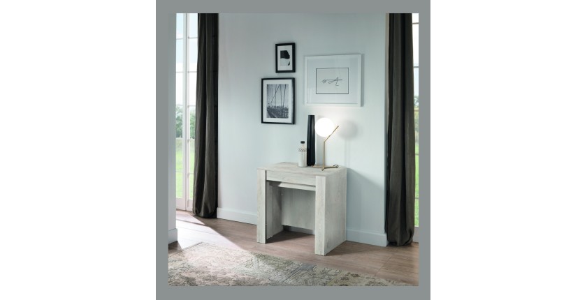 Console extensible, Collection NOSOL, couleur blanc effet bois, dimensions 54x78cm