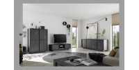 Meuble TV 2 portes, collection COLOMARMO, coloris noir effet marbre, idéal pour votre salon tendance et moderne