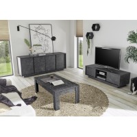 Meuble TV 2 portes, collection COLOMARMO, coloris noir effet marbre, idéal pour votre salon tendance et moderne