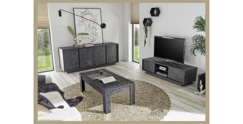 Table basse COLOMARMO - Coloris noir effet marbre - Idéal pour apporter une touche d'élégance à votre salon.