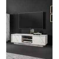 Meuble TV 2 portes, collection COLOMARMO, coloris blanc effet marbre, idéal pour votre salon tendance et moderne