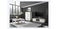 Meuble TV 2 portes, collection COLOMARMO, coloris blanc effet marbre, idéal pour votre salon tendance et moderne