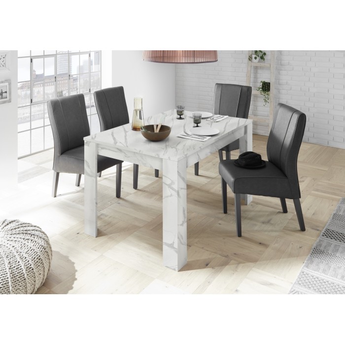 Table extensible, collection COLOMARMO, coloris blanc effet marbre, idéal pour une salle à manger moderne et tendance