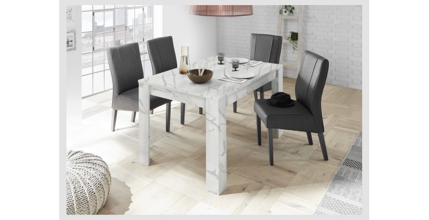 Table extensible, collection COLOMARMO, coloris blanc effet marbre, idéal pour une salle à manger moderne et tendance