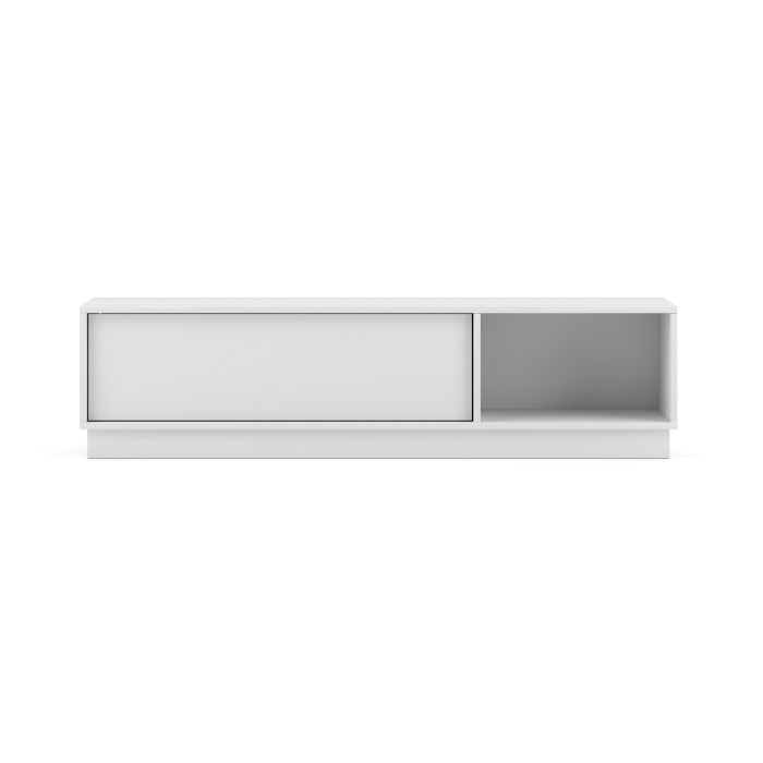 Meuble TV design EVO 140 cm, 1 porte et 2 niches, coloris blanc mat