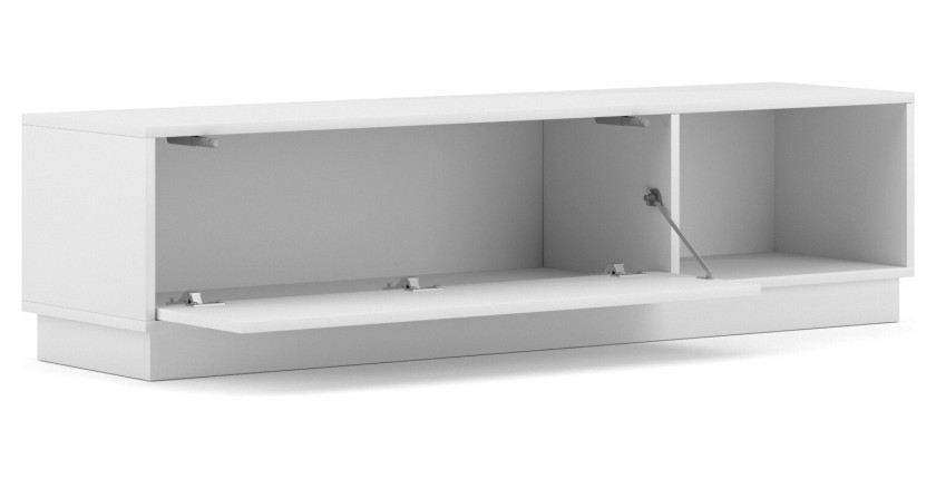 Meuble TV design EVO 140 cm, 1 porte et 2 niches, coloris blanc mat