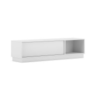 Meuble TV design EVO 140 cm, 1 porte et 2 niches, coloris blanc mat