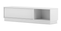 Meuble TV design EVO 140 cm, 1 porte et 2 niches, coloris blanc mat