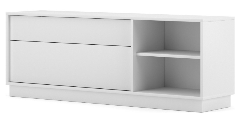 Meuble TV EVO 136cm, 1 porte, 3 niches et 1 tiroir, coloris blanc mat