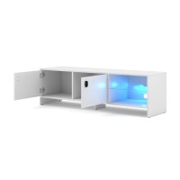 Meuble TV RABBIT 140cm, 2 portes et 4 niches, coloris blanc mat