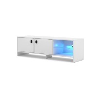 Meuble TV RABBIT 140cm, 2 portes et 4 niches, coloris blanc mat