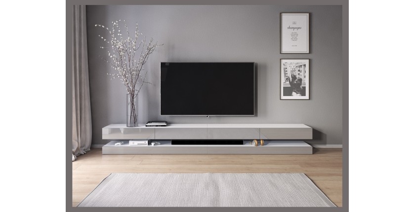 Meuble TV design suspendu FLY 280 cm à 4 tiroirs, couleur blanc