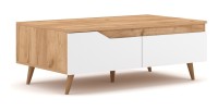 Table basse TRU 100 cm avec 1 tiroir et 1 niche, coloris chêne clair et blanc