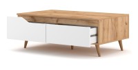 Table basse TRU 100 cm avec 1 tiroir et 1 niche, coloris chêne clair et blanc