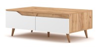 Table basse TRU 100 cm avec 1 tiroir et 1 niche, coloris chêne clair et blanc