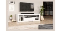 Meuble TV WHAT 140cm, 1 porte et 4 niches, coloris blanc mat