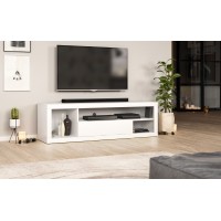 Meuble TV WHAT 140cm, 1 porte et 4 niches, coloris blanc mat