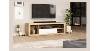 Meuble TV WHAT 140cm, 1 porte et 4 niches, coloris chêne clair