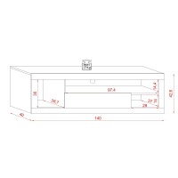 Meuble TV WHAT 140cm, 1 porte et 4 niches, coloris chêne clair