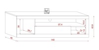 Meuble TV WHAT 140cm, 1 porte et 4 niches, coloris chêne clair et porte noir