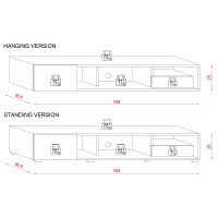 Meuble TV BRACA 160cm, 1 porte et 1 tiroir, coloris chêne clair et gris