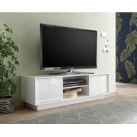 Meuble TV 2 portes, collection CREAM, coloris blanc laqué brillant, idéal pour votre salon tendance et moderne