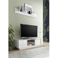 Meuble TV 2 portes, collection CREAM, coloris blanc laqué brillant, idéal pour votre salon tendance et moderne