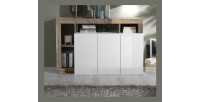 Buffet 3 portes collection BURA, coloris blanc laqué brillant et chêne clair