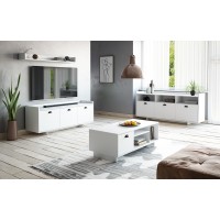 Meuble TV design VICTORIA 140 cm, 3 portes, coloris blanc