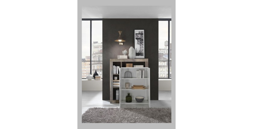 Buffet haut 2 portes, collection BURA, coloris blanc brillant laqué et chêne clair