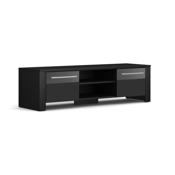 Meuble TV design MANHATTAN 140 cm à 2 portes et 1 niche coloris noir brillant
