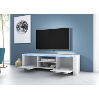 Meuble TV design MANHATTAN 140 cm à 2 portes et 1 niche coloris blanc brillant