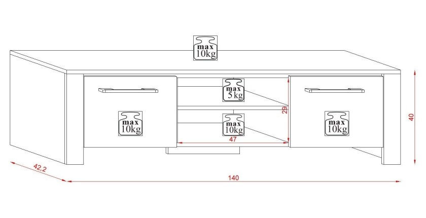 Meuble TV design MANHATTAN 140 cm à 2 portes et 1 niche coloris blanc brillant