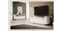 Meuble TV design VICTORIA 110 cm à 1 porte et 3 niches coloris blanc mat