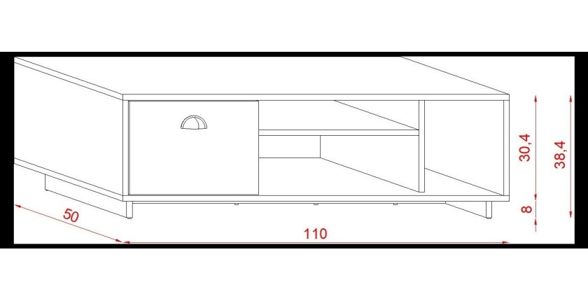 Meuble TV design VICTORIA 110 cm à 1 porte et 3 niches coloris blanc mat