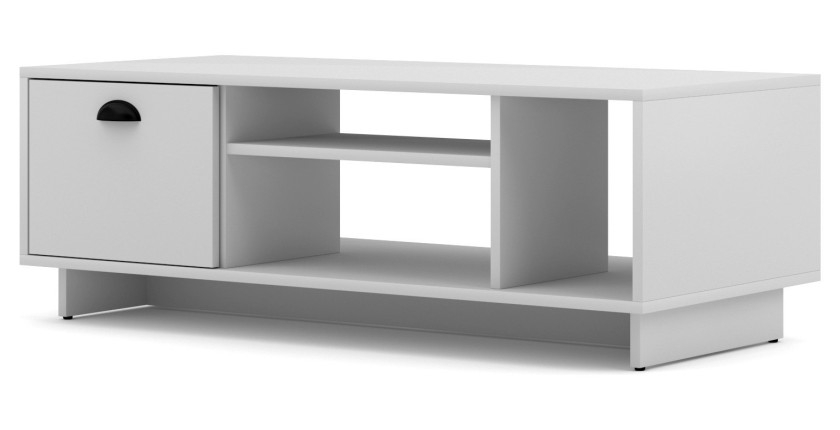 Meuble TV design VICTORIA 110 cm à 1 porte et 3 niches coloris blanc mat