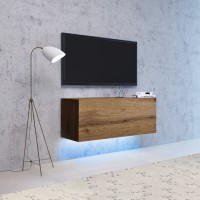 Meuble TV design suspendu NEVER 100 cm. 1 porte. Coloris noir et chêne clair