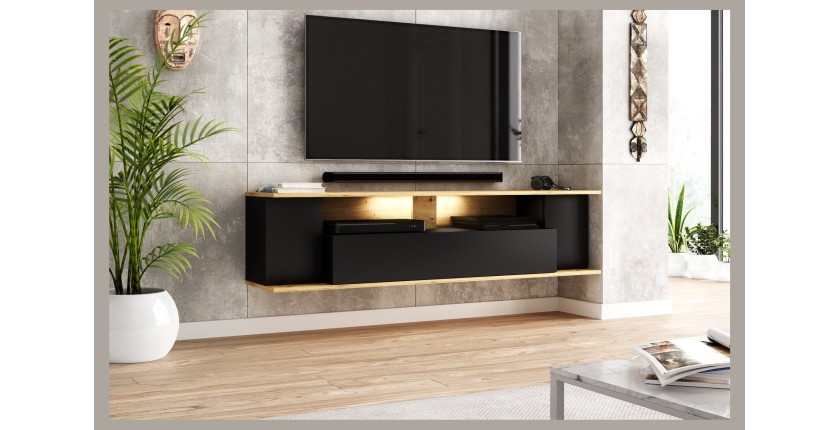 Meuble TV collection DAB 160cm coloris chêne clair et noir mat