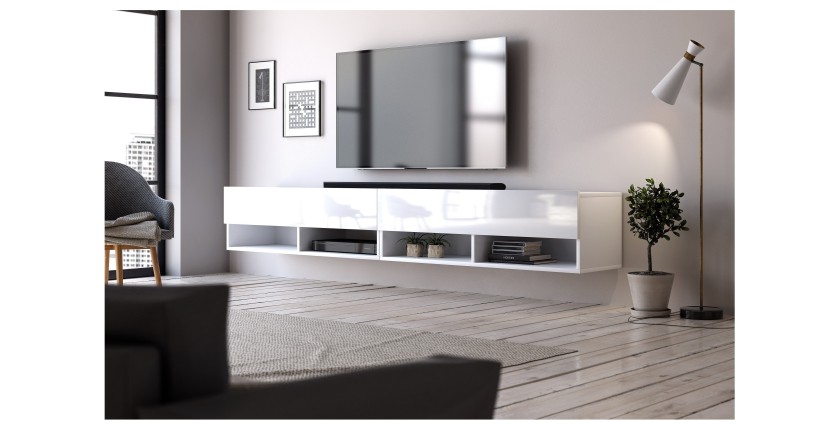 Meuble TV suspendu design CLUJ, 280 cm, couleur blanc