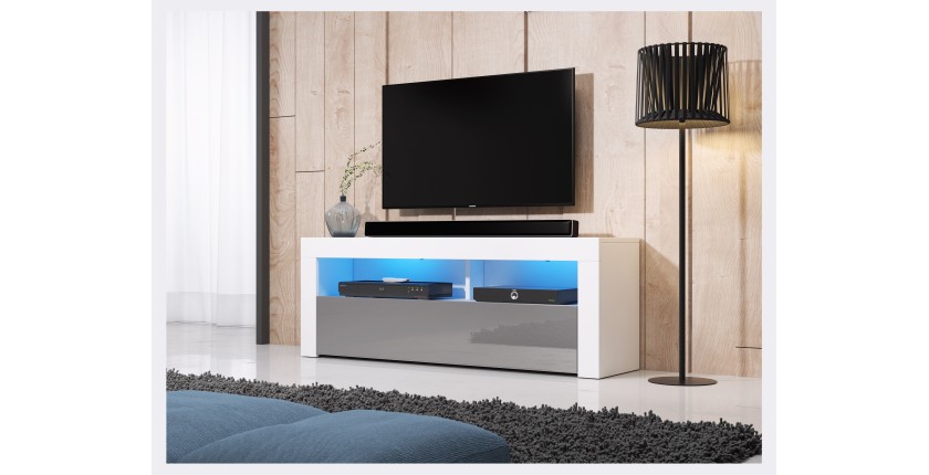 Meuble TV design MEXICO 140 cm à 1 portes et 2 niches coloris blanc brillant