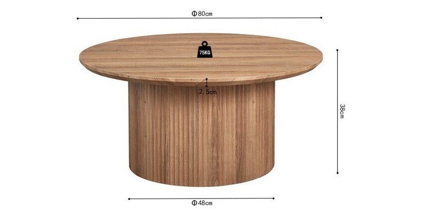 Table basse collection VAGOS effet chêne vieilli diamètre 80 cm