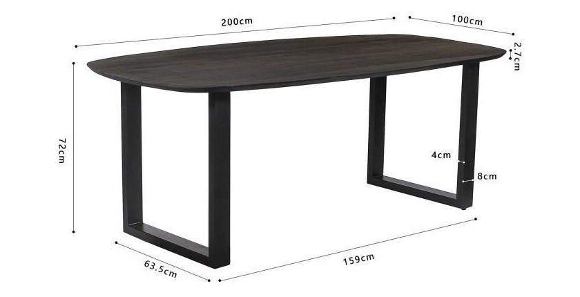 Table à manger BELLA longueur 200cm en décor bois exotique mangolia noir