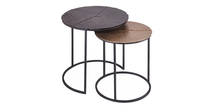 Tables d'appoint gigognes rondes en métal bicolore collection MARGUERITE. Meuble style industriel
