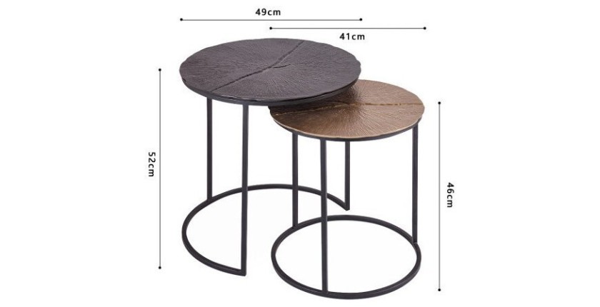 Tables d'appoint gigognes rondes en métal bicolore collection MARGUERITE. Meuble style industriel